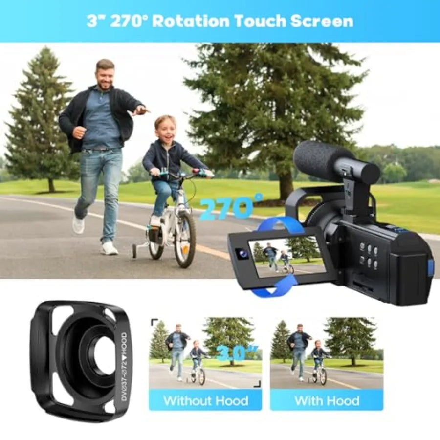 Vlogging camera for YouTube, 5K video and 56MP dual lens, black aluminum body, 3 270 flip touch screen, 16X zoom, night vision,