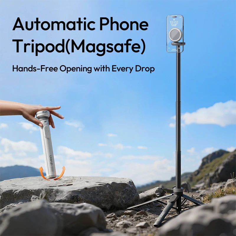 Ulanzi MT-85 Automatic Phone Tripod Magsafe Selfie Stick for iPhone 17 16 15 Pop Open Tripod Floor Stand for Outdoor Travel Vlog Livestreaming Mutifuntion Photography Tripod