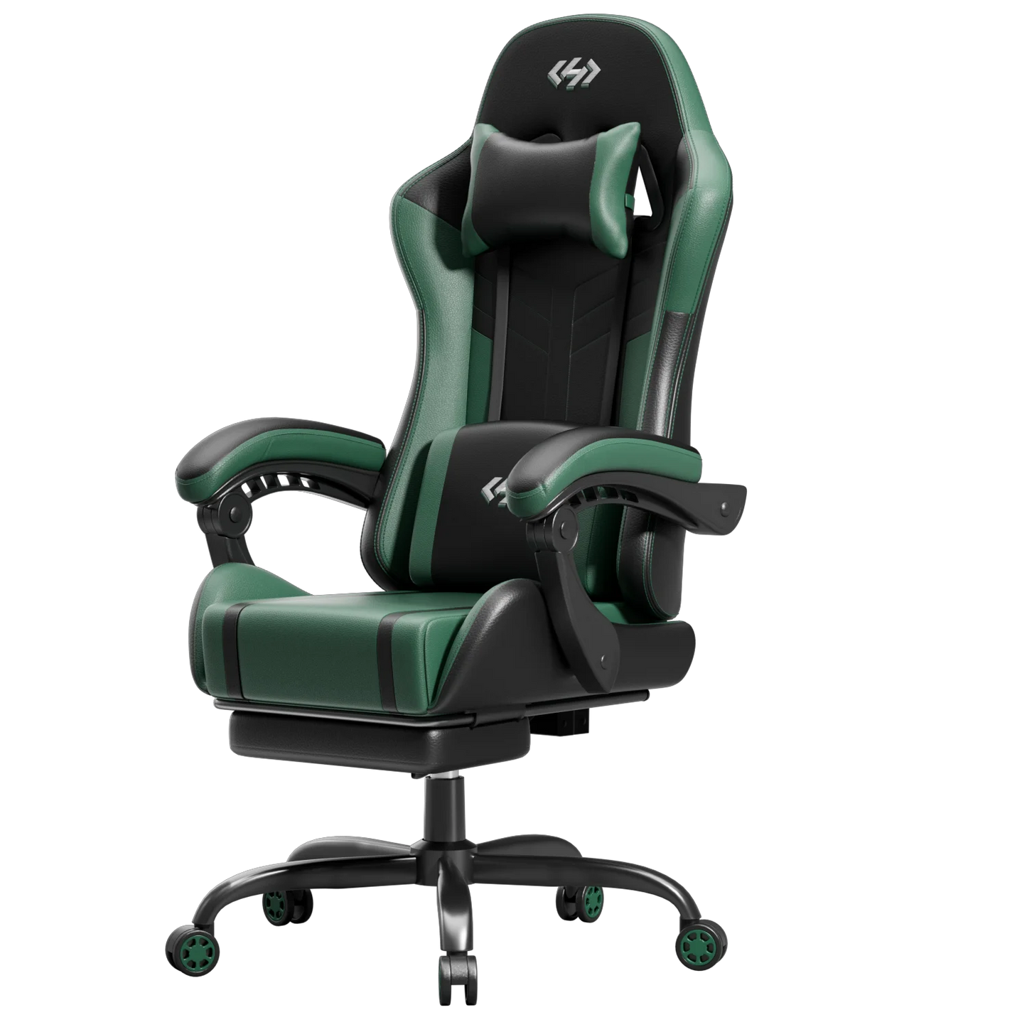 Ergonomic Gaming Chair, Lumbar Massage & Adjustable Headrest, Leather with Retractable Footrest and 360° Swivel, Multiple Colors