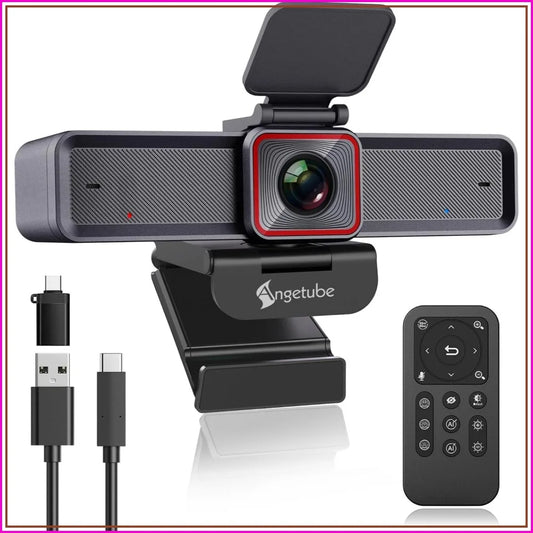 4K Webcam with AI Tracking, 100° Wide Angle, Remote Control, 10X Digital Zoom, 1080P 60fps, HDR, Dual Noise Cancelling Mics for Video Calls/Meetings/Streaming
