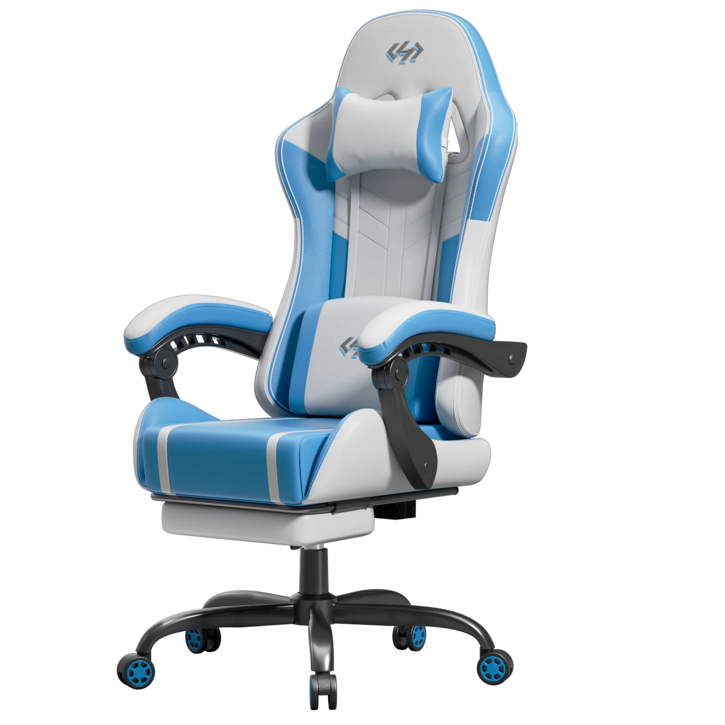 Ergonomic Gaming Chair, Lumbar Massage & Adjustable Headrest, Leather with Retractable Footrest and 360° Swivel, Multiple Colors