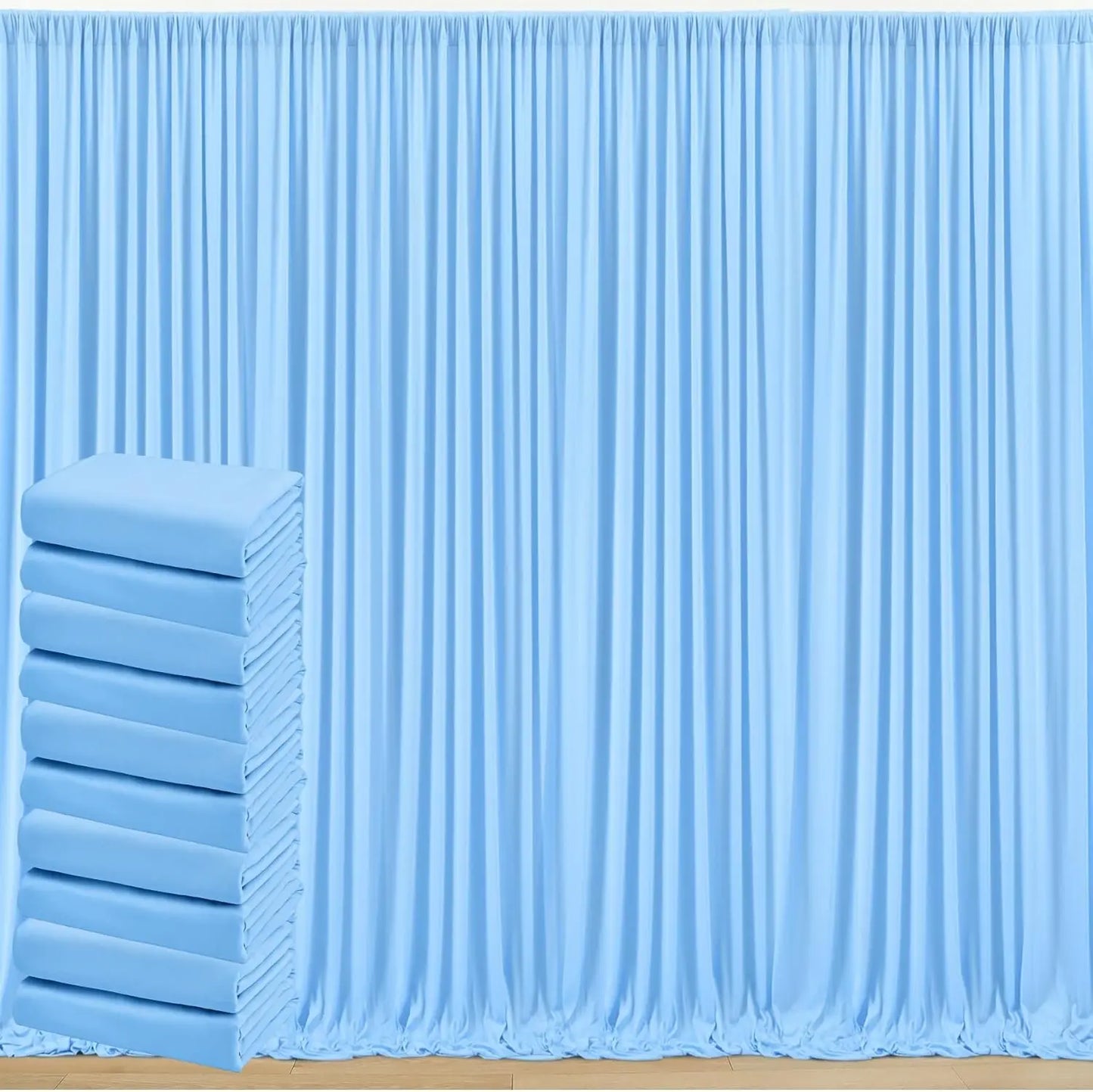 12 Panels-5ft x 10ft Baby Blue Backdrop Curtains for Parties,  Soft Silky Polyester Photo Backdrop Drapes
