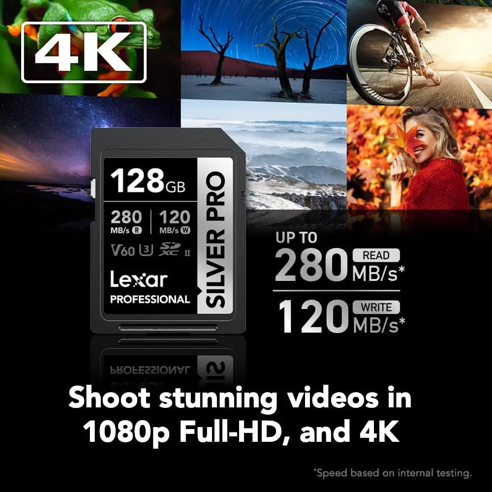 128GB SDXC Memory Card UHS-II C10 U3 V60 4K Full HD Up to 280MB/s Read for Professional Photographer Videographer