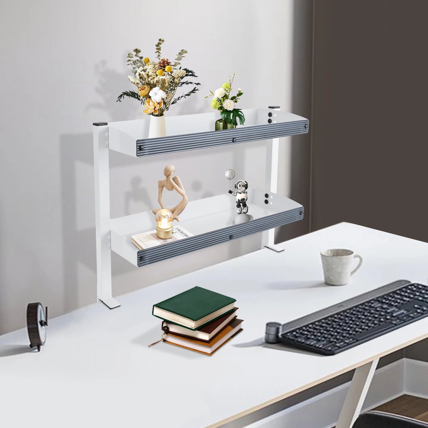 Carbon Steel Two-Tier Desk Shelf with Clamping Mount for Monitor