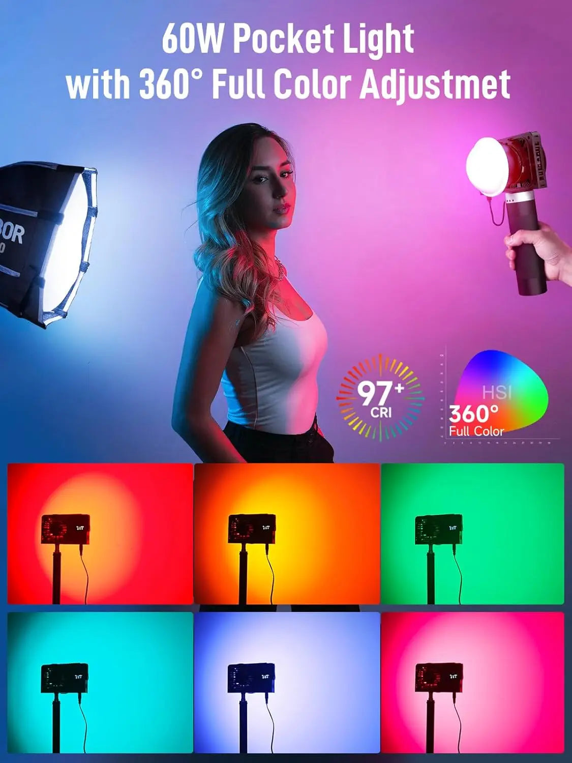 COLBOR W60 W60R W100 W100R 60W 100W COB LED Light Photography Lighting Handheld Portable Pocket Light for Outdoor Shooting SYNCO