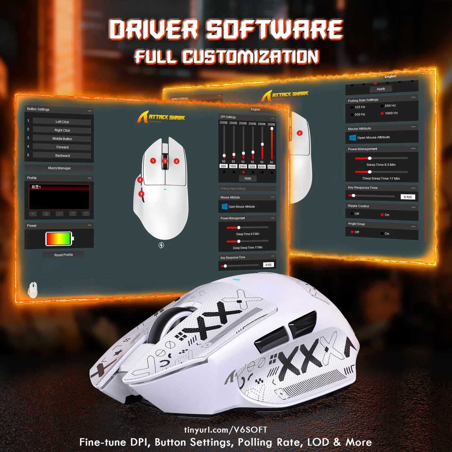 ATTACK SHARK V6 65g Wireless Gaming Mouse RGB Magnetic Charging Dock Wireless/Wired Mouse 1K Polling PAW3311 Multiple Colors