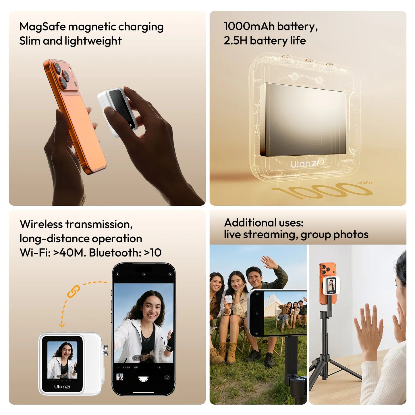 Ulanzi VM02 Selfie Monitor Screen Magnetic Mirroring for iPhone 17 16 PRO Smartphone Android Vlog with Remote Control Wireless ** Ships from China**