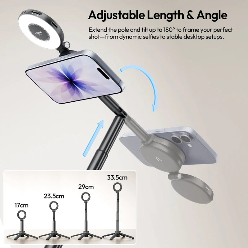 Ulanzi MT71 2 in1 Magnetic Mini Selfie Stick Desktop Tripod Stand for Iphone 17 16 15 Pro Max Android 180° Adjustable for Vlog