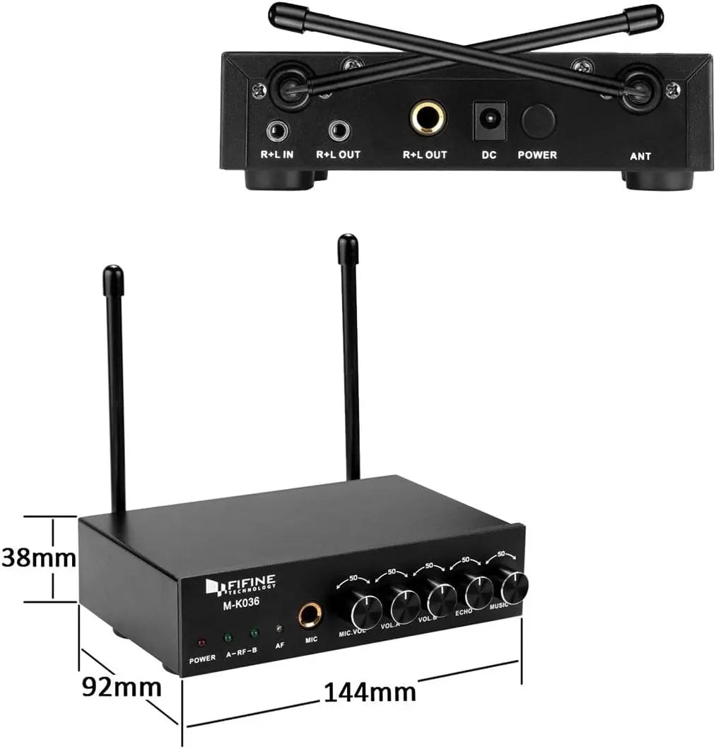 UHF Dual Channel Wireless Handheld Microphone System for Karaoke, Party, Church, School - Easy Setup, 80ft Range