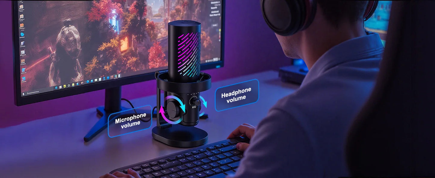 Tenlamp CG1 RGB USB condenser microphone on a stand for PC, streaming and podcasting