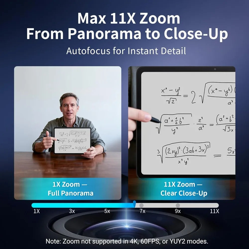 4K Dual-Camera Webcam with 11X Hybrid Zoom, PDAF Autofocus, Remote Control, RGB Lighting, 2 Mics for Streaming & Meetings