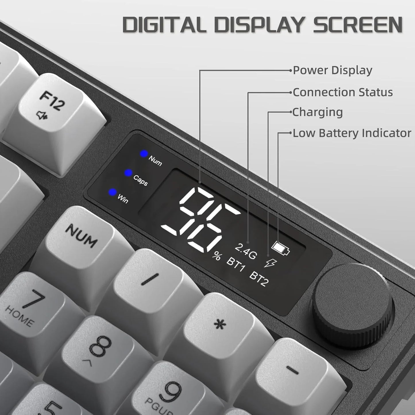 M96 Wireless Gaming Keyboard Creamy Membrane with Rainbow Backlight, Media Knob, LCD Screen, Dual Mode-Bluetooth/2.4Ghz,Ball Shape, Multiple colors