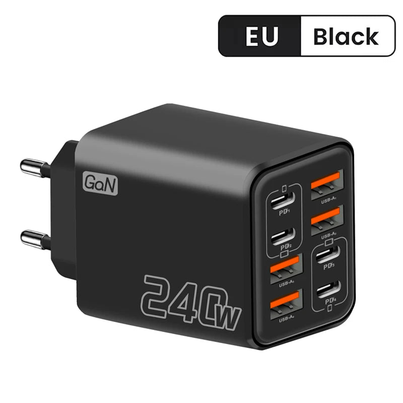 240W GaN USB C Charger 8 in 1 Fast Charging Phone Charger Power Adapter For iPhone Samsung Xiaomi Type C EU/US Plug Wall Charger **Ships from China**