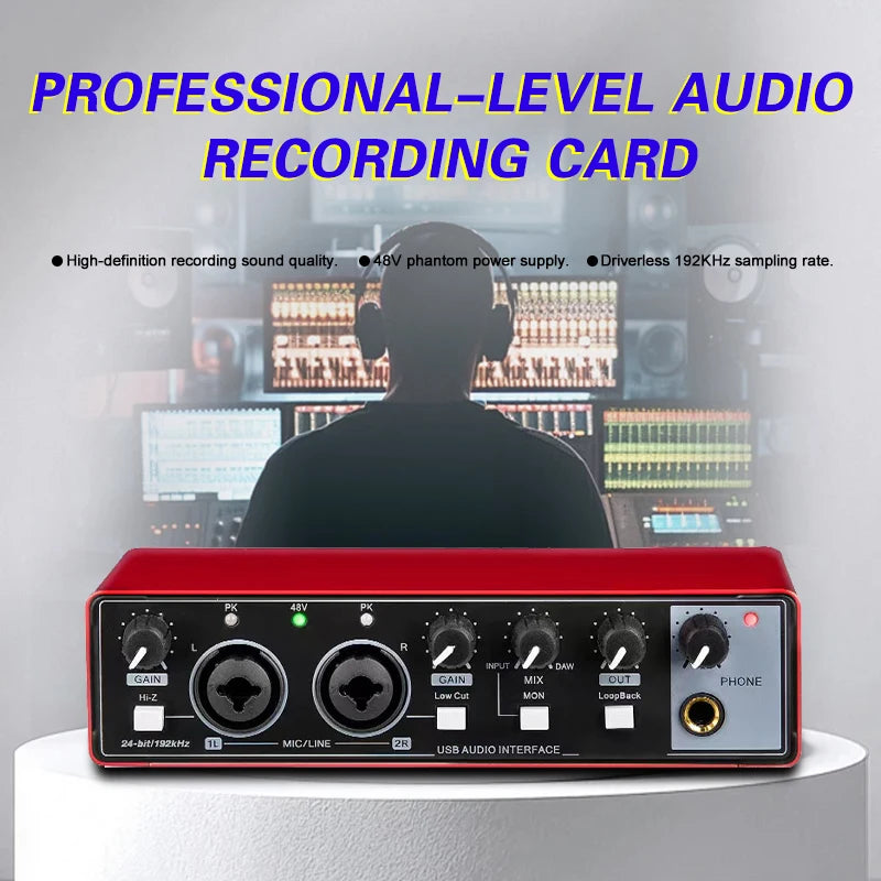 Nxg Md21 USB audio interface by Perfect Take Gear, red metal chassis with dual combo mic/line inputs