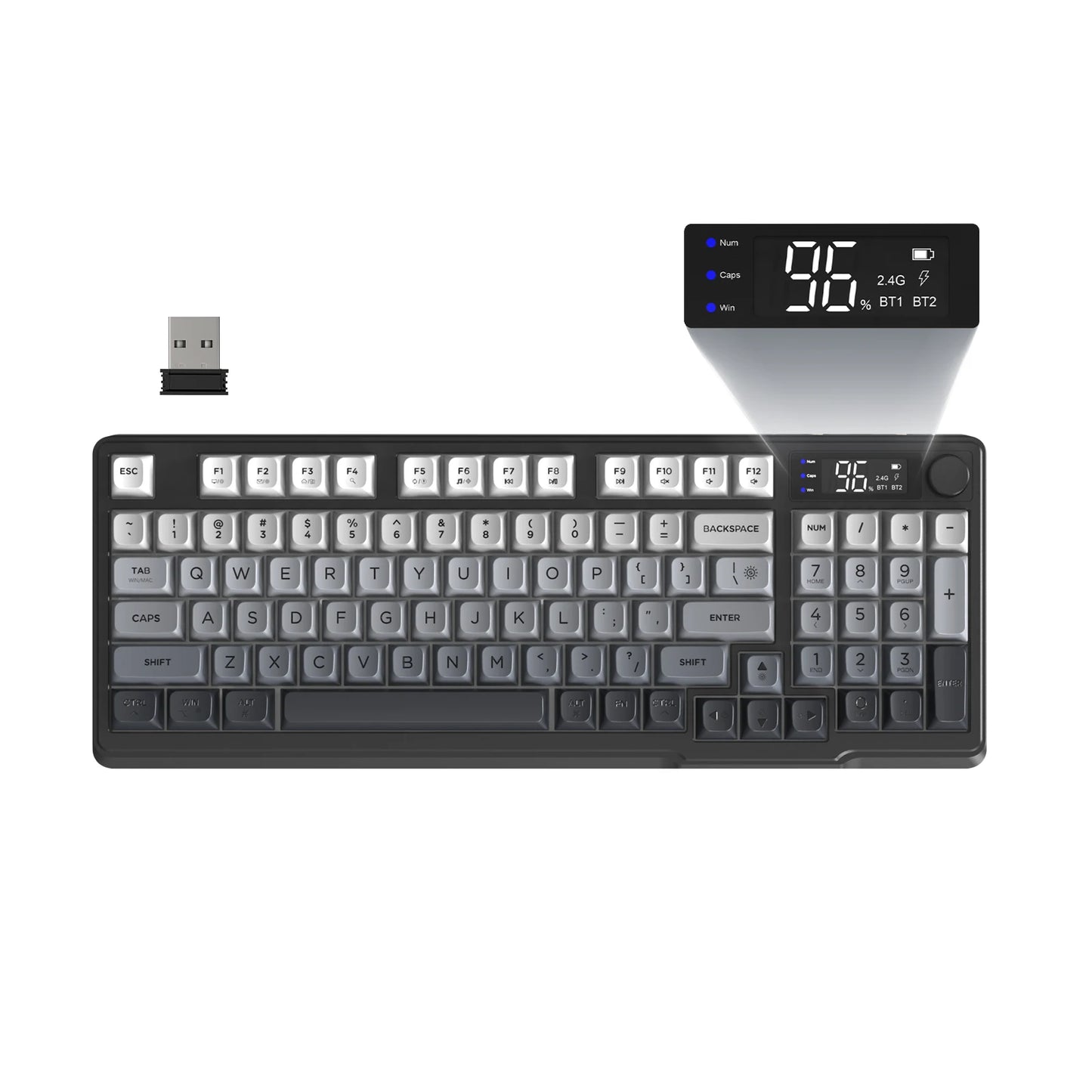 ZIYOU LANG Wireless Gaming Keyboard with Display Screen & Knob, Bluetooth/2.4GHz Quiet Membrane Keyboard, 3000mAh Rechargeable Multiple Flavors