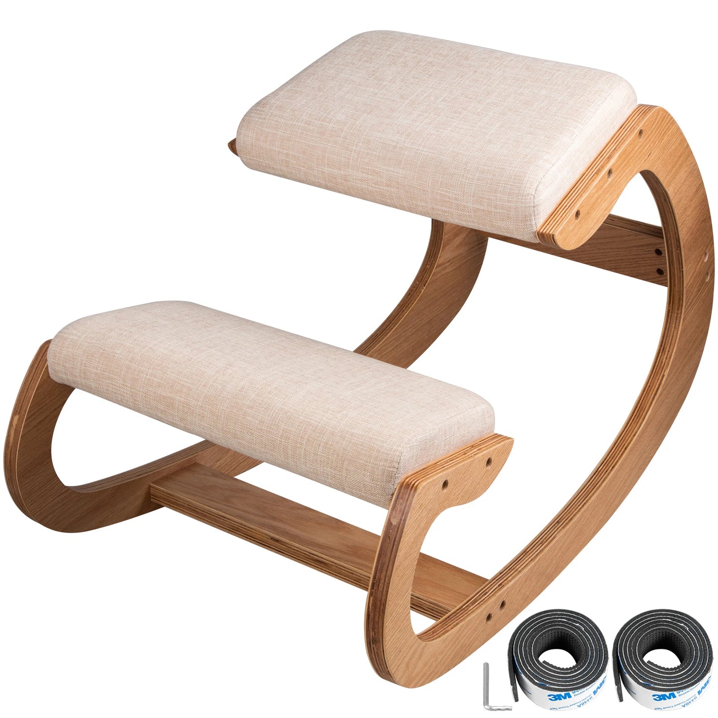 SucceBuy ergonomic kneeling chair with birch wood frame, side view showing curved rocker base