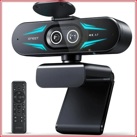 4K Dual-Camera Webcam with 11X Hybrid Zoom, PDAF Autofocus, Remote Control, RGB Lighting, 2 Mics for Streaming & Meetings