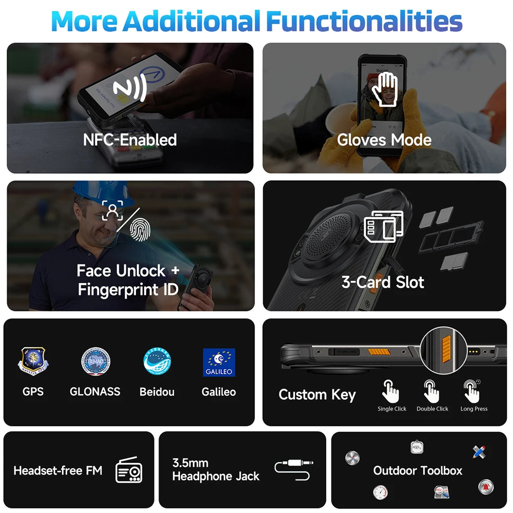 Ulefone RugKing 9600mAh Up to 16GB+256GB Waterproof NFC 4G Rugged Smartphone Android 15 50MP Camera Global 【Ships from US】