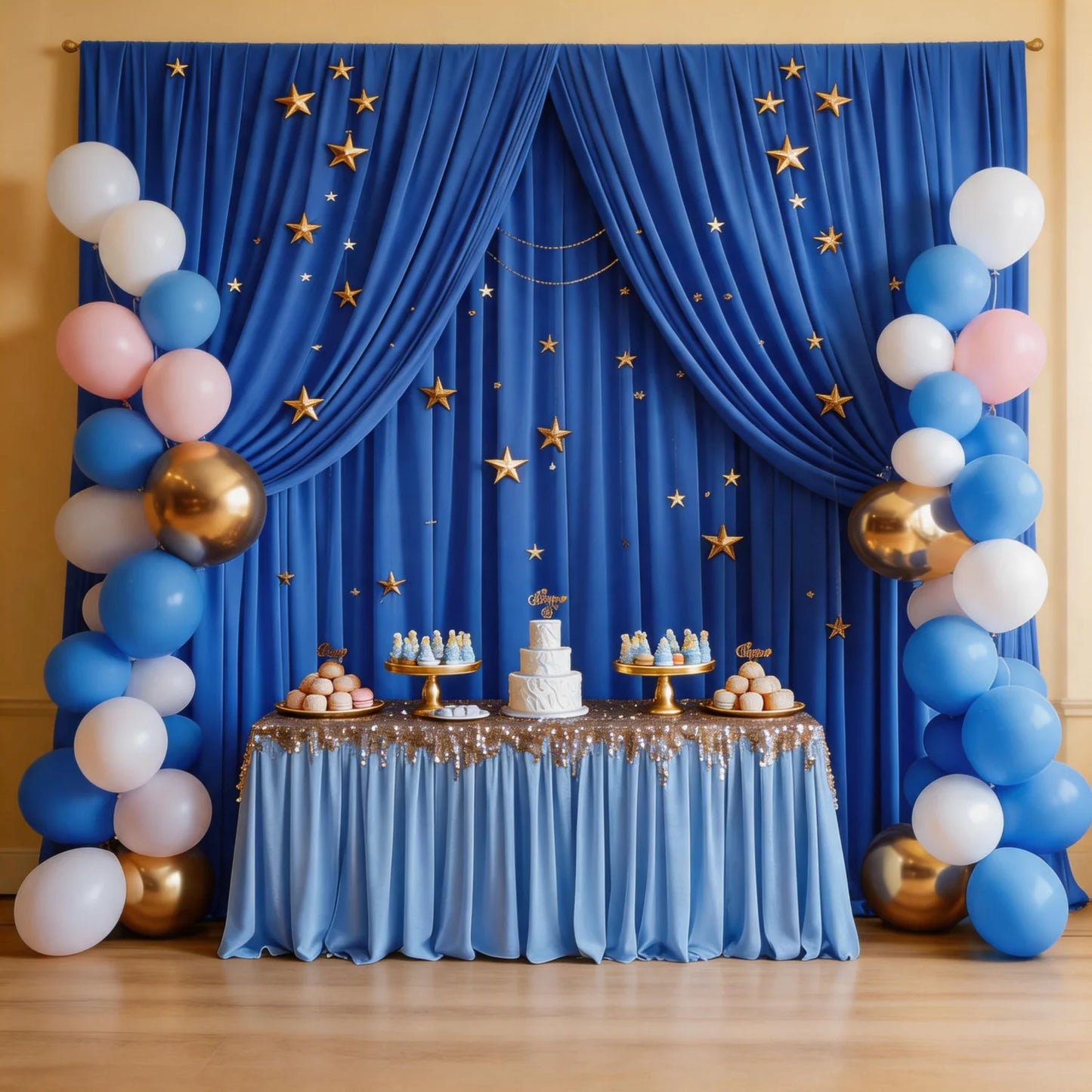 12 Panels-5ft X 10ft Royal Blue Backdrop Curtain for Party, Polyester Royal Blue Photo Backdrop