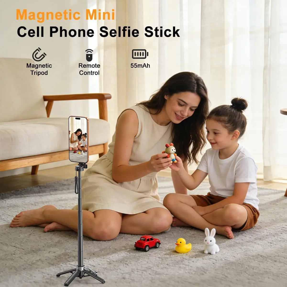 5-in-1 Magnetic Selfie Stick with Remote for Cell Phone 360° Rotation Mini Tripod Camera Grip Handheld Stabilizer Phone Stand