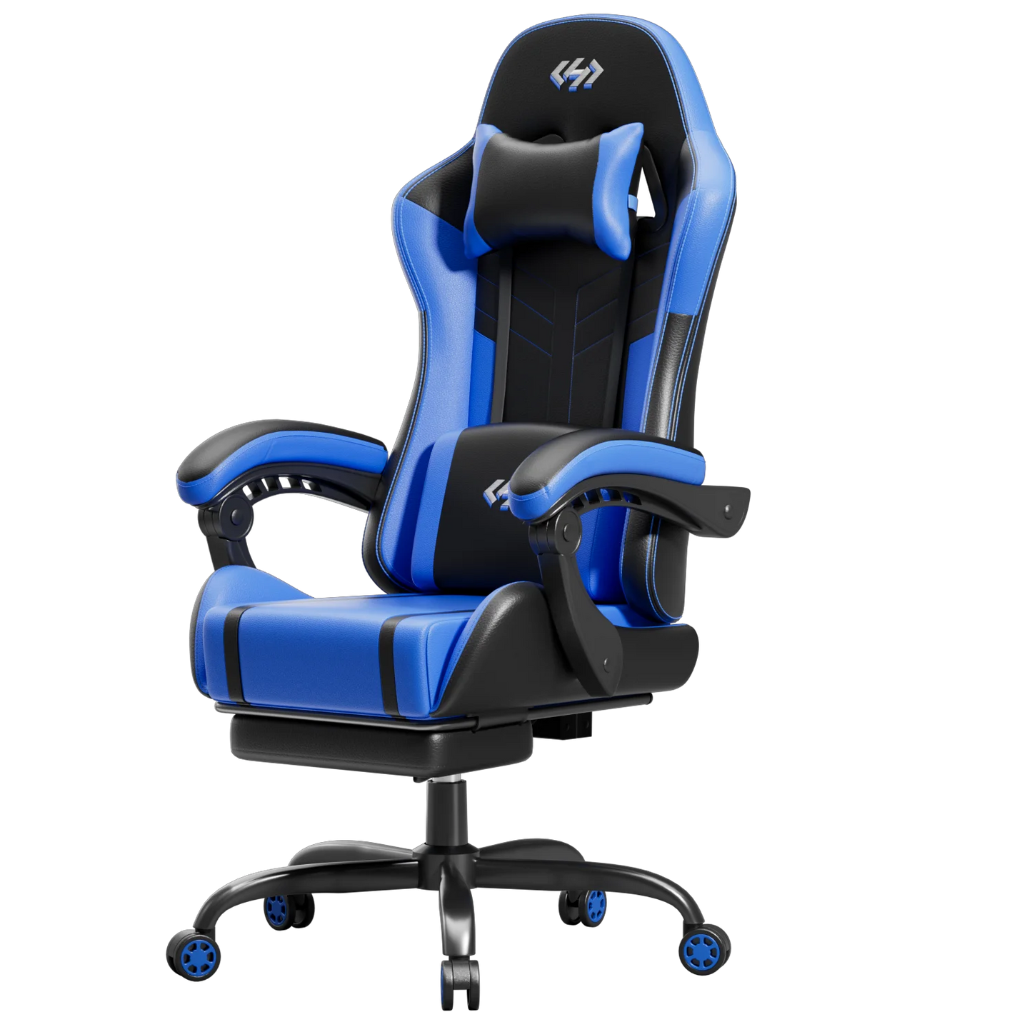 Ergonomic Gaming Chair, Lumbar Massage & Adjustable Headrest, Leather with Retractable Footrest and 360° Swivel, Multiple Colors