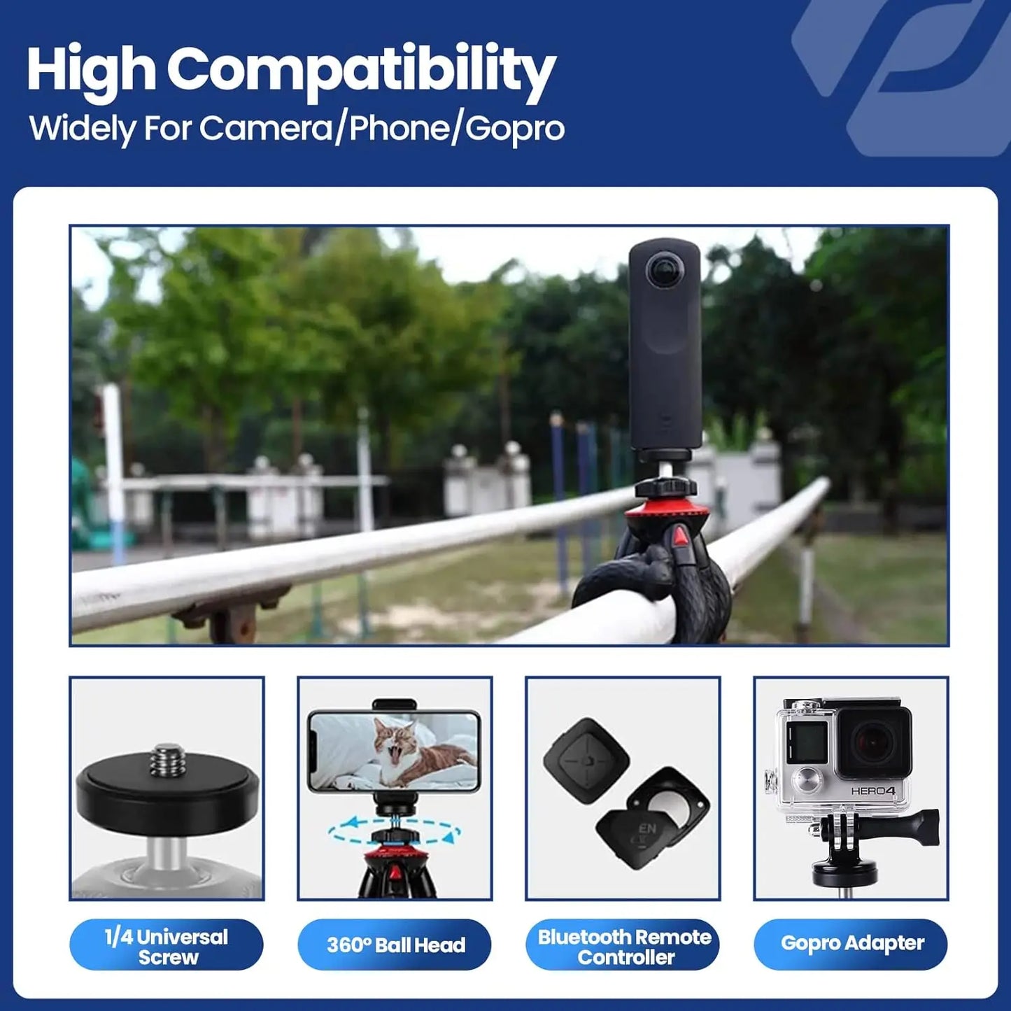 Fotopro UFO2 SET Tripod for iPhone Flexible Camera Tripod with Adapter Travel Phone Tripod Stand for Live Streaming Video
