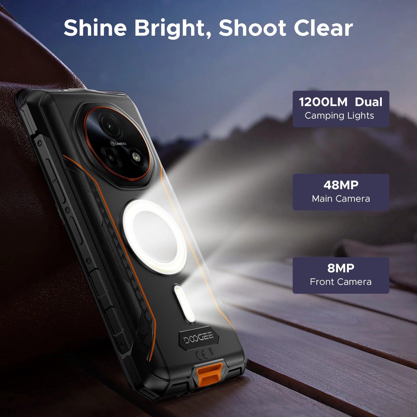 DOOGEE Fire 5 Ultra Dual Camping lights 6.6" Rugged Phone 13000mAh Battery 32GB RAM (8+24) 256GB ROM Google Pay NFC Helio G81