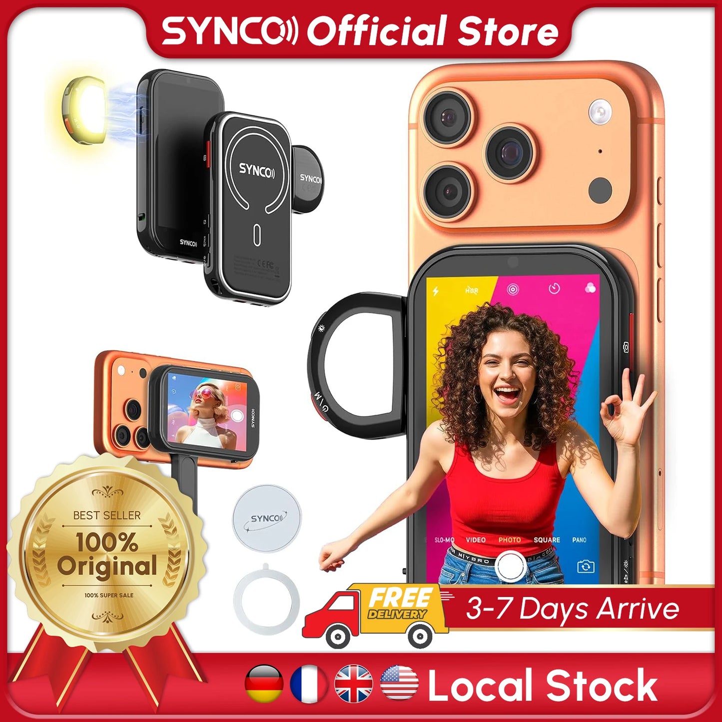 SYNCO XView Selfie Monitor Screen for iPhone 7-17 Series AI Gesture Wireless Magnetic Rear Camera 4K 1080P 164FT for Photograph