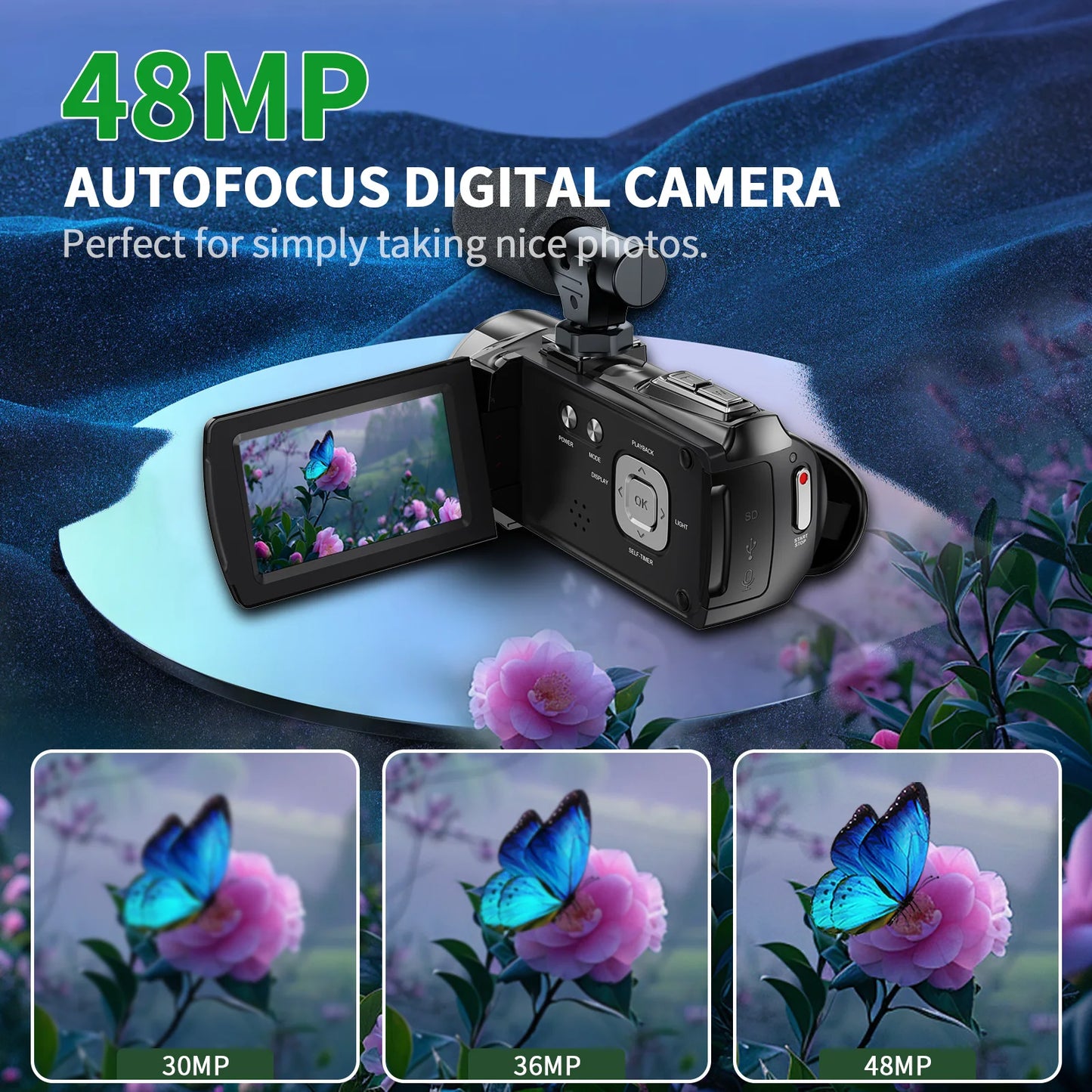 48MP 4K Handheld DV Camera With 3 Inch Flip Screen And 18X Zoom