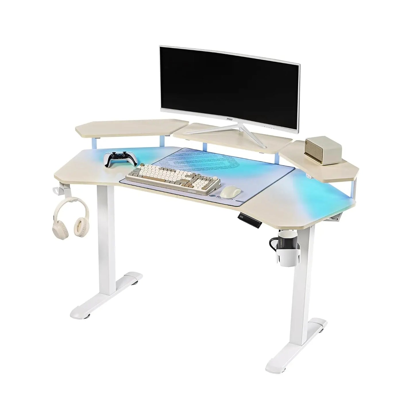 Electric Standing Desk, Height Adjustable Computer Gaming Desk with LED Monitor Shelf,