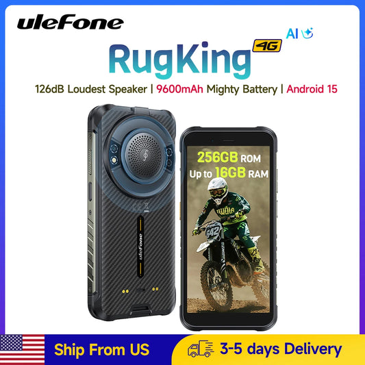 Ulefone RugKing 9600mAh Up to 16GB+256GB Waterproof NFC 4G Rugged Smartphone Android 15 50MP Camera Global 【Ships from US】