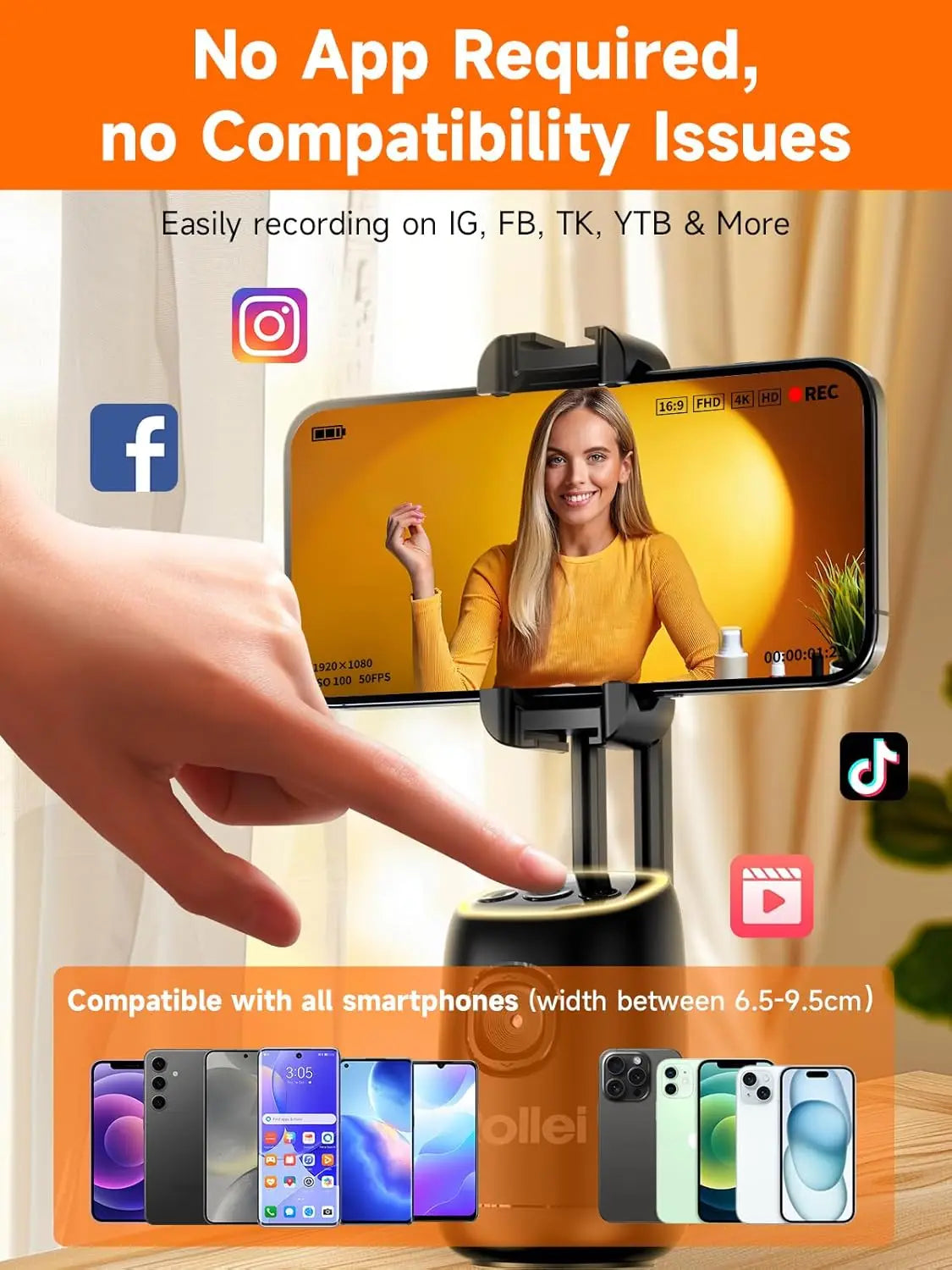 Rollei Auto Face Tracking phone tripod stand with 360° rotation and Bluetooth AI video camera for content creation