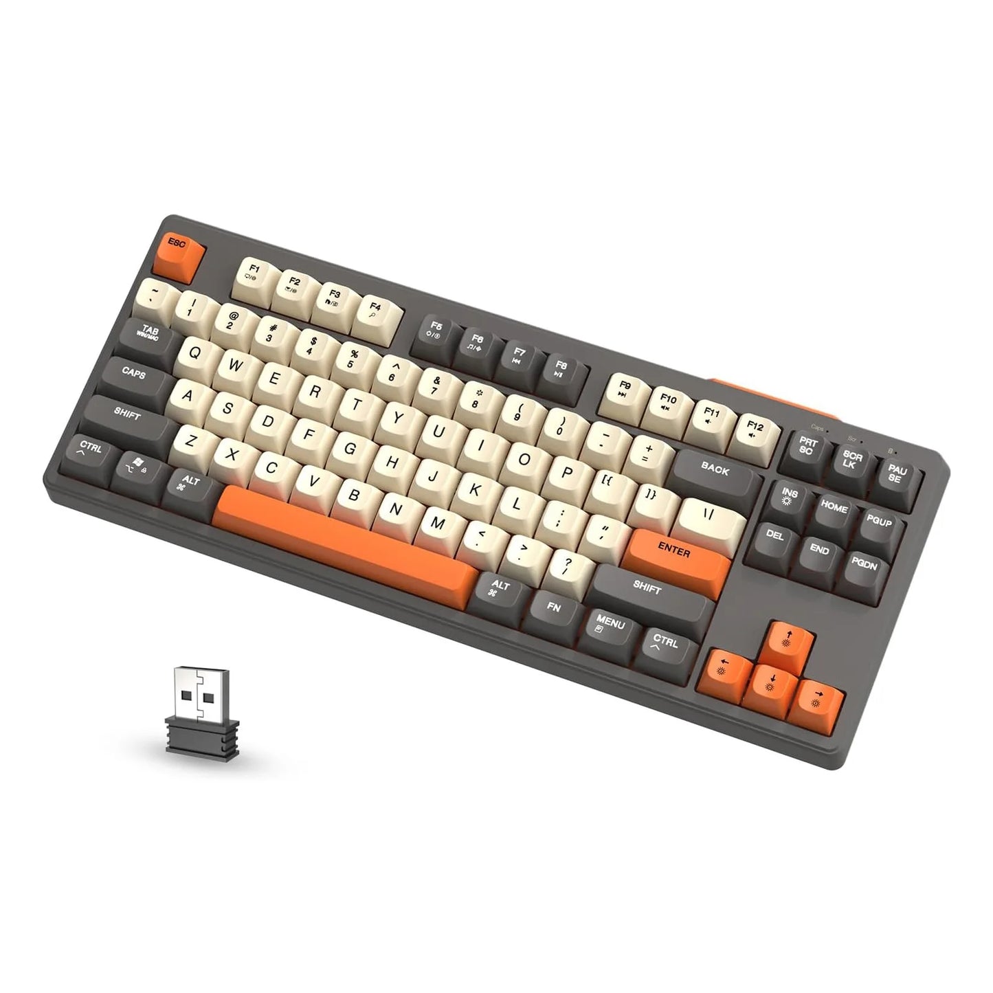 M87 Wireless Gaming Keyboard, Bluetooth 5.0/2.4GHz with Dual Mode 2-in-1 Receiver, 87 Keys TKL Rainbow LED Backlit Quiet Keyboard Multiple Flavors