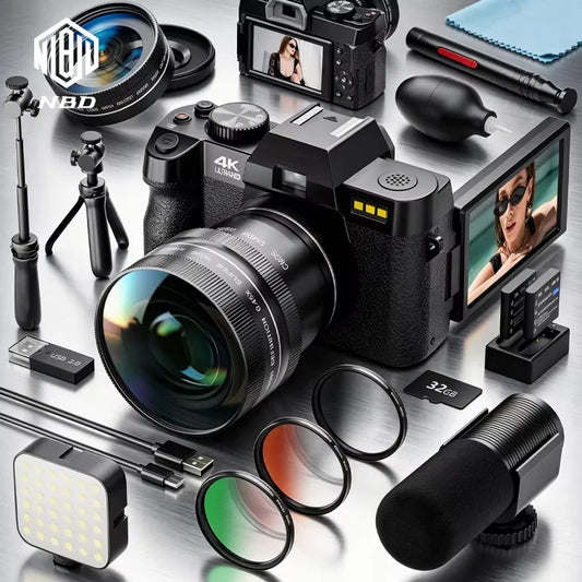 Professional 4K & 48MP Digital Camera for Photography And Vlogging with Filter Kit Microphone App Control 3-Color Tripod Grip