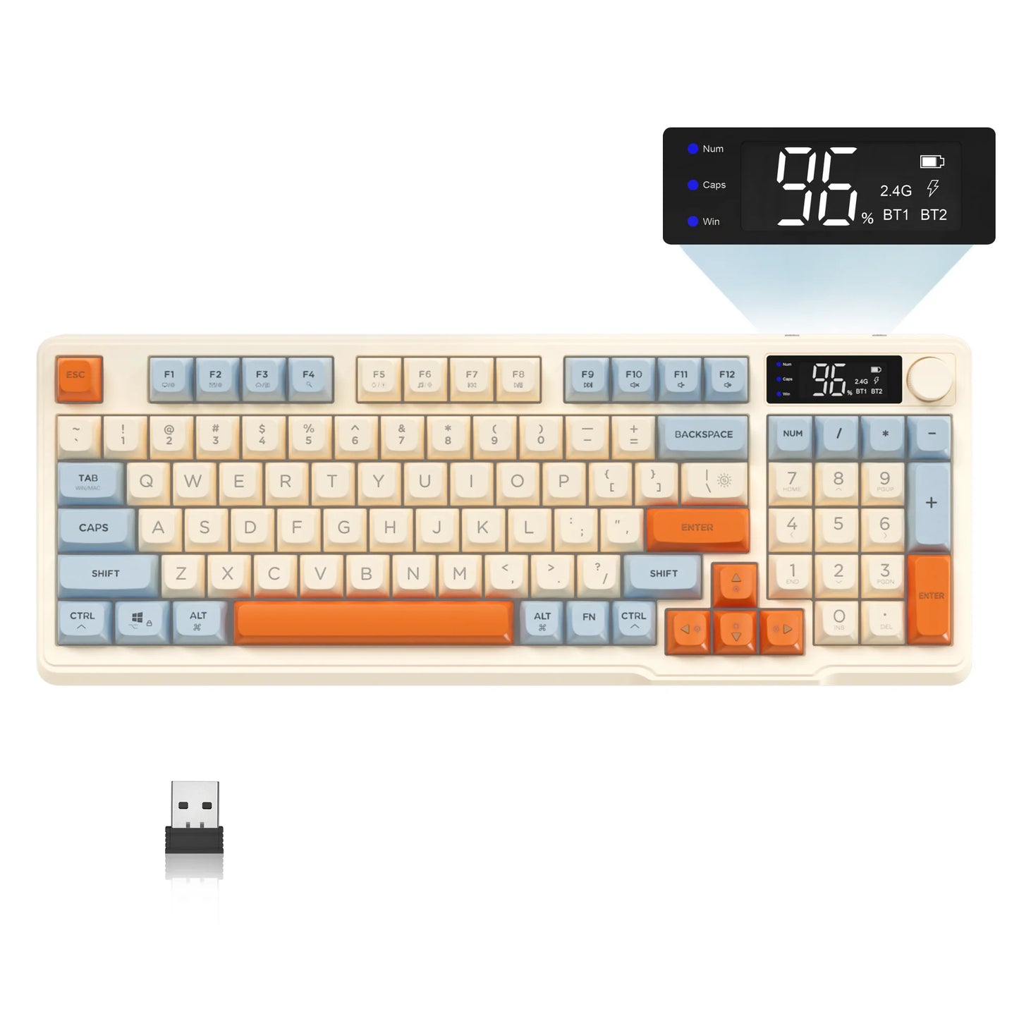 ZIYOU LANG Wireless Gaming Keyboard with Display Screen & Knob, Bluetooth/2.4GHz Quiet Membrane Keyboard, 3000mAh Rechargeable Multiple Flavors