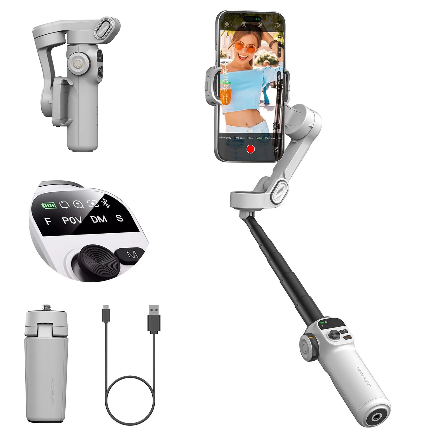 AOCHUAN Smart X2 3 Axis Gimbal Stabilizer For iPhone And Android Smartphone Gimbal With built-in extension pole LED display