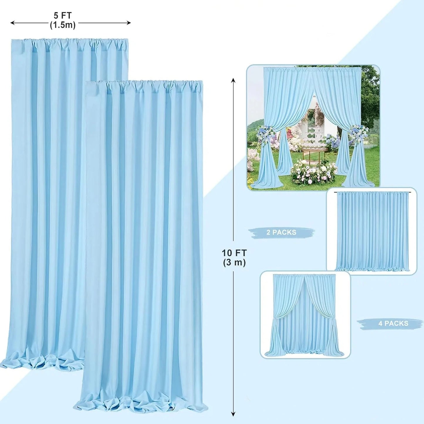 12 Panels-5ft x 10ft Baby Blue Backdrop Curtains for Parties,  Soft Silky Polyester Photo Backdrop Drapes
