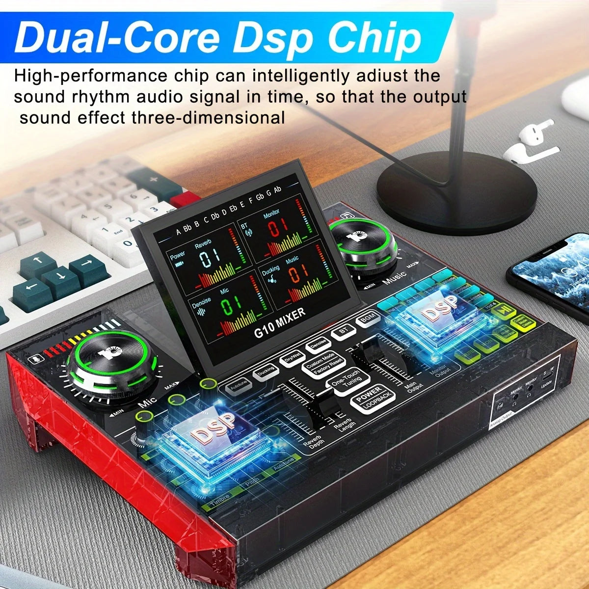 Tenlamp G10 Live Sound Card and Audio Mixer with XLR