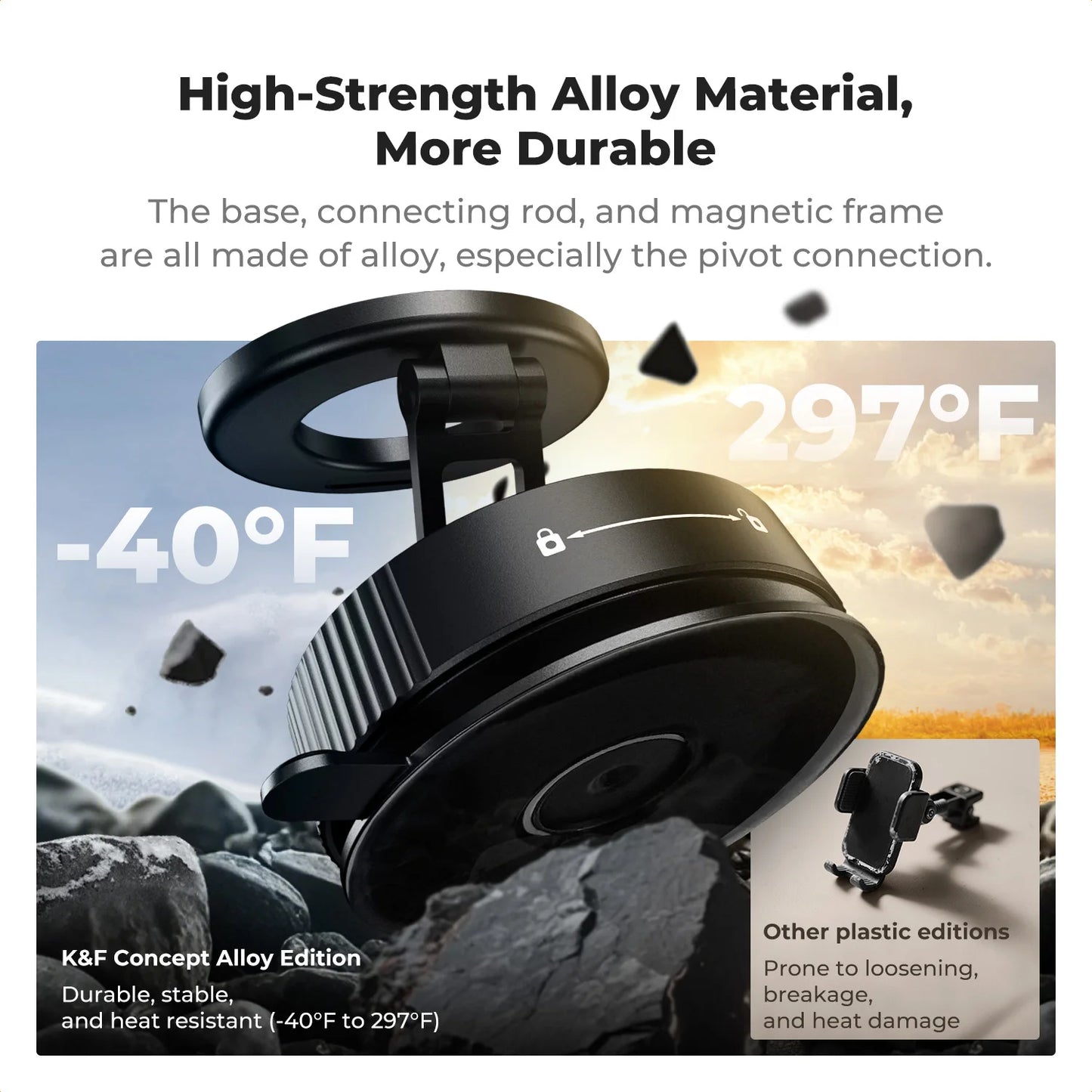 K&F CONCEPT Magnetic Phone Holder with Suction Cup Base for Smooth Surfaces – 360° Rotatable Mount for iPhone & Android MagSafe