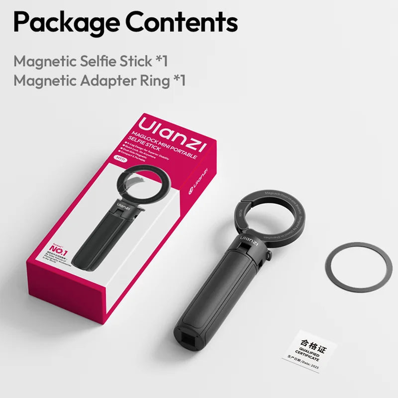 Ulanzi MT71 2 in1 Magnetic Mini Selfie Stick Desktop Tripod Stand for Iphone 17 16 15 Pro Max Android 180° Adjustable for Vlog