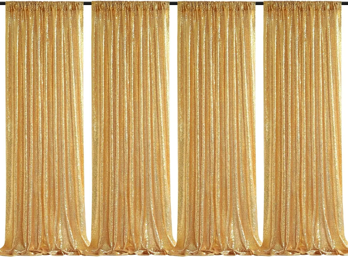 2×8FT-4PCS Gold Sequin Backdrop Curtains Panels, Photography Backdrop Glitter Curtains Fabric Background
