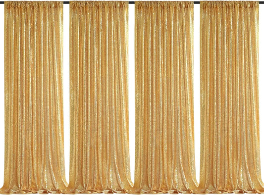 2×8FT-4PCS Gold Sequin Backdrop Curtains Panels, Photography Backdrop Glitter Curtains Fabric Background