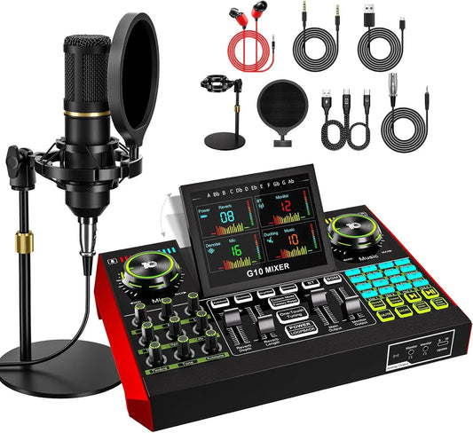 Podcast Microphone Bundle With USB Audio Interface And Mixer