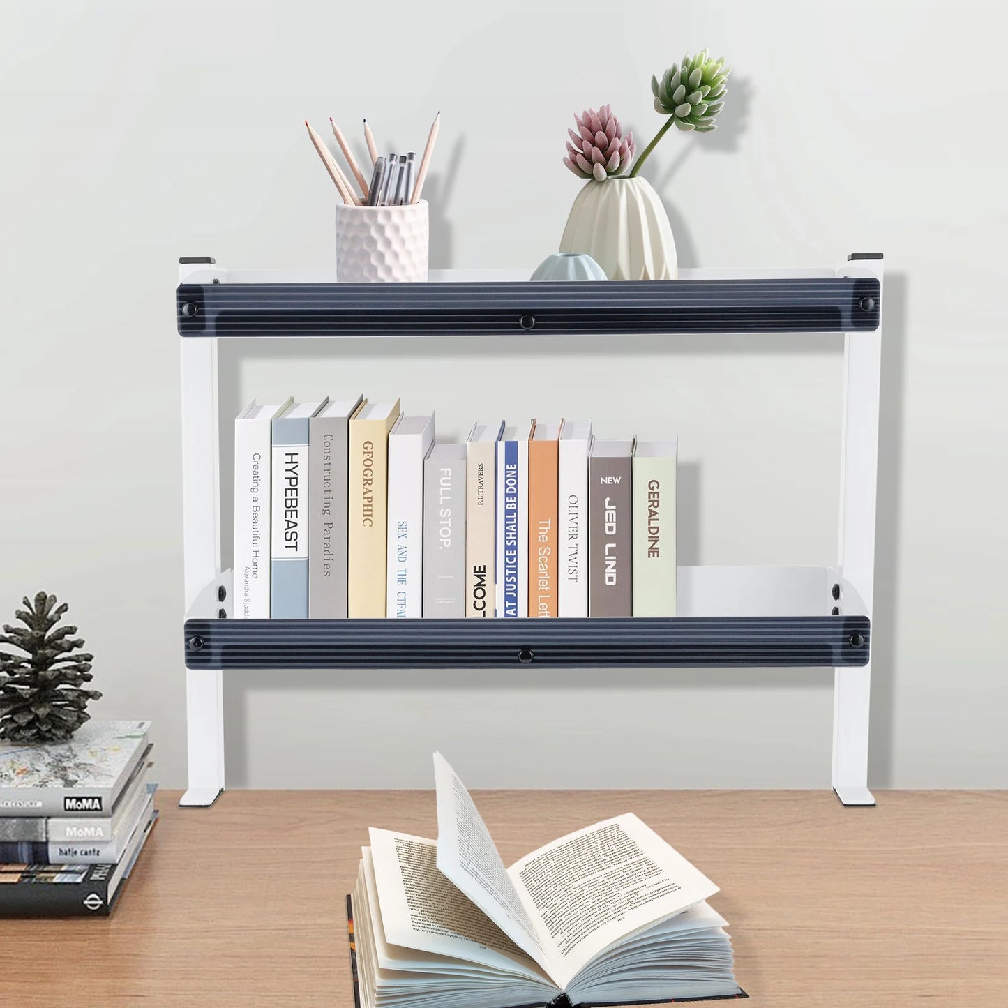 Carbon Steel Two-Tier Desk Shelf with Clamping Mount for Monitor