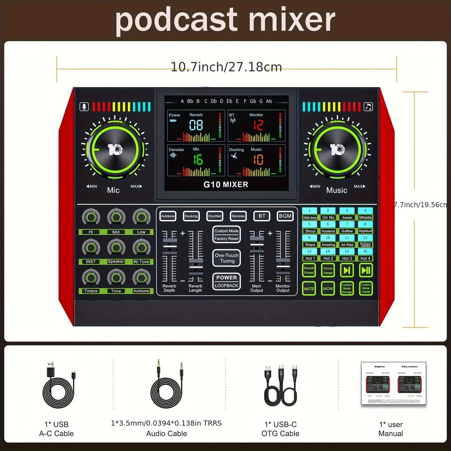 Tenlamp G10 Live Sound Card and Audio Mixer with XLR