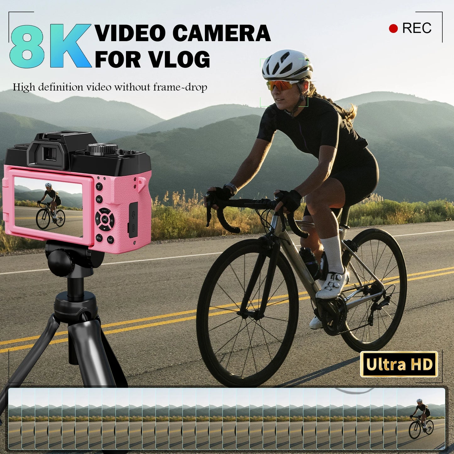 NBD 64MP&8K Video/Vlog Photography Digital Camera Pink Body with App Control Auto Focus Camera  ** SHIPS FROM CHINA **