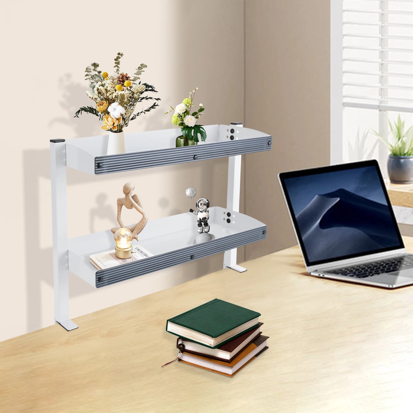 Carbon Steel Two-Tier Desk Shelf with Clamping Mount for Monitor