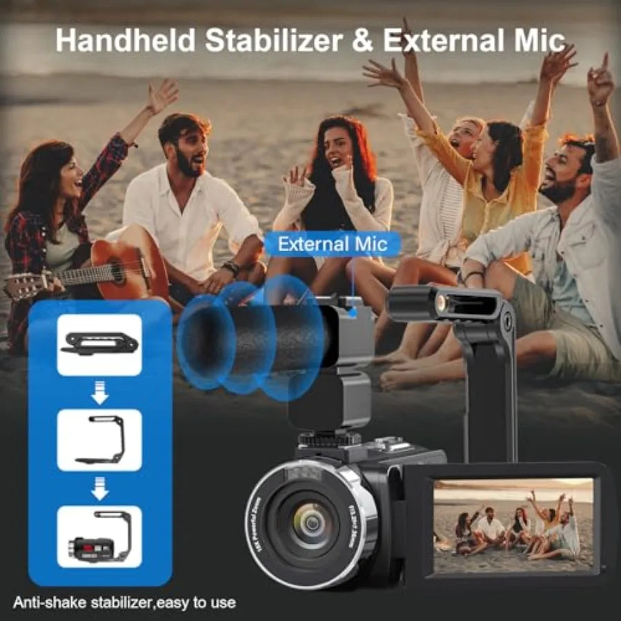 YouTube vlogging camera with 8K/64MP resolution, 18x digital zoom, IR night vision, WiFi, 3.0 touch screen, 32GB SD card, remot
