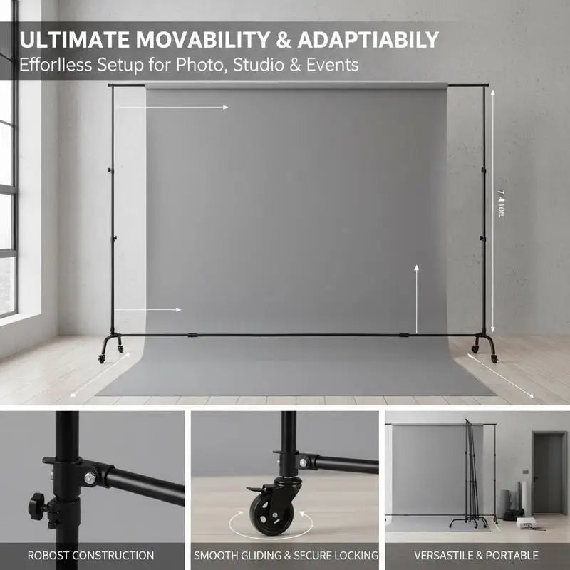 Moveable Background Support System 7 x 10 ft For Wedding Photo Studio Party, Lockable Wheels Height Width Adjustable Heavy Duty Metal Frame **Frame Only**