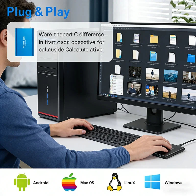 16TB External SSD Portable USB C Solid State Drive Small Body Big Performance Basic Daily Storage **Ships from China**